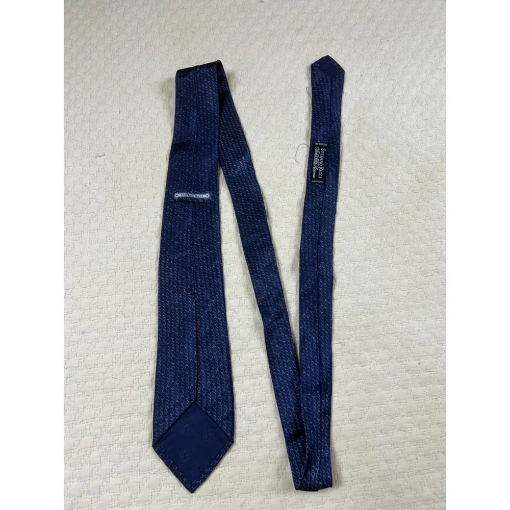 Stefano Ricci for Saks Fifth Avenue Silk Tie Chains Navy Skinny 1980s 58
